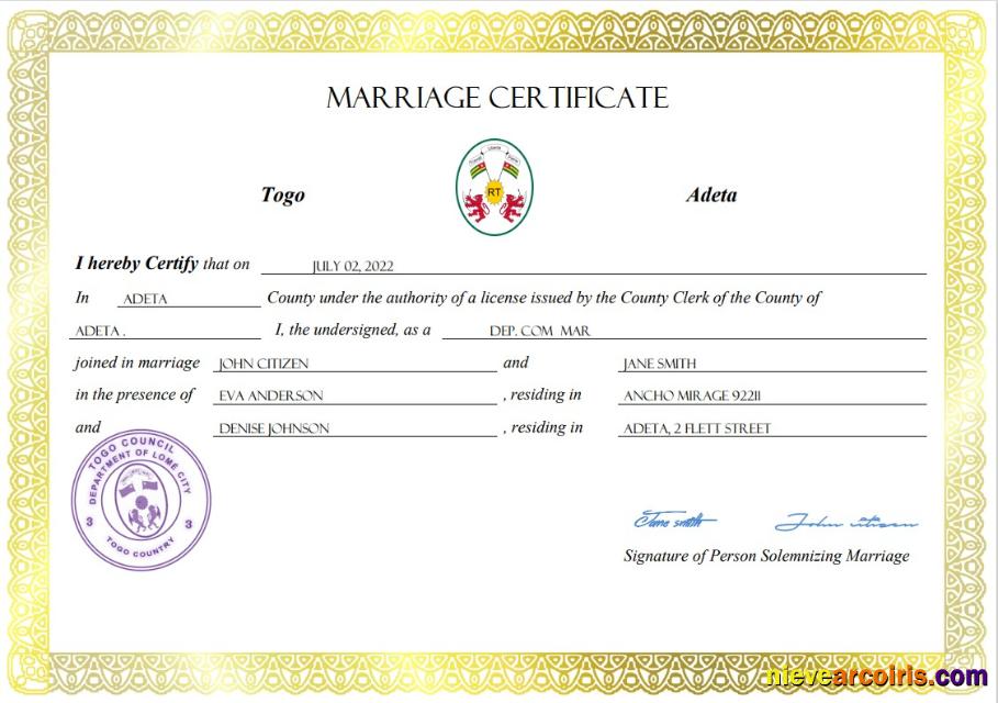 Togo marriage certificate